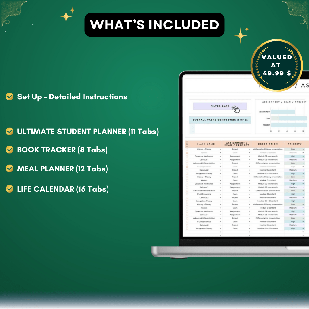 Student Planner Spreadsheet Bundle