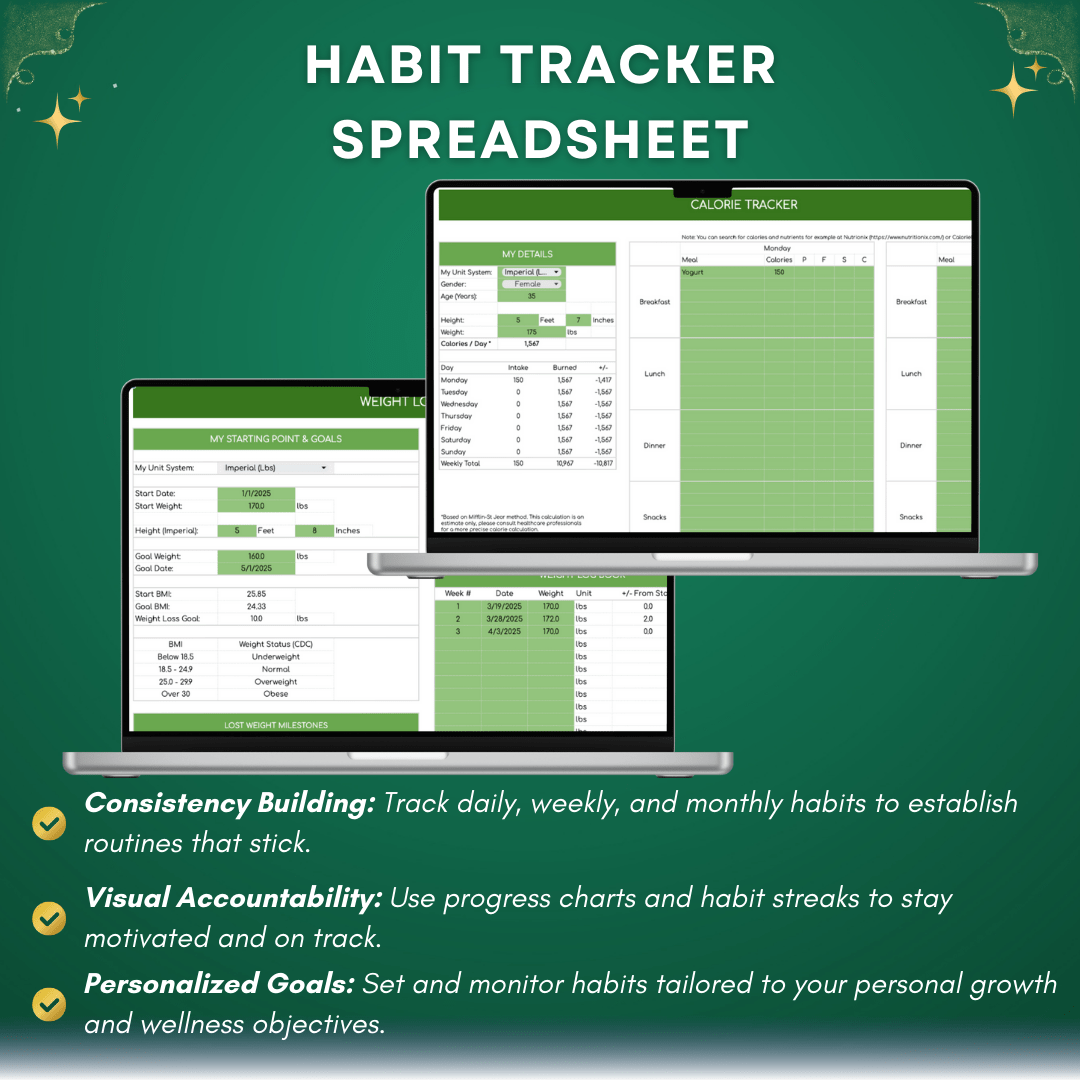 Health & Fitness Spreadsheet Bundle